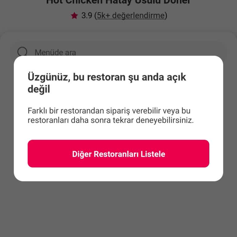 Sistemdeki Hata Restoranı Kapalı Gösteriyor Ve Menü Görünmüyor