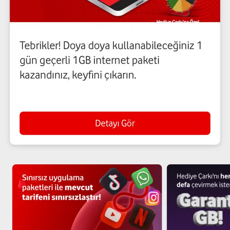 Vodafone Yanımda Çarkından Kazandığım 1 GB İnternet Paketi Hattıma Tanımlanmadı