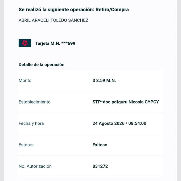 Cargo no autorizado por PDF Guru tras anulación, solicito reembolso