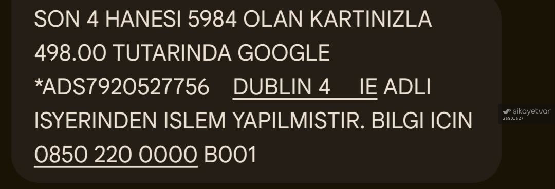 Dublin Business School Ziraat Bankası Kredi Kartımdan İzinsiz