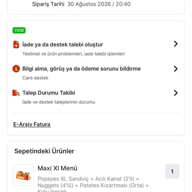 Migros Yemek’te Teslim Edildi Olarak Gösterilen Siparişte Maxi XL Menü Eksik, Canlı Destek Yardımsız