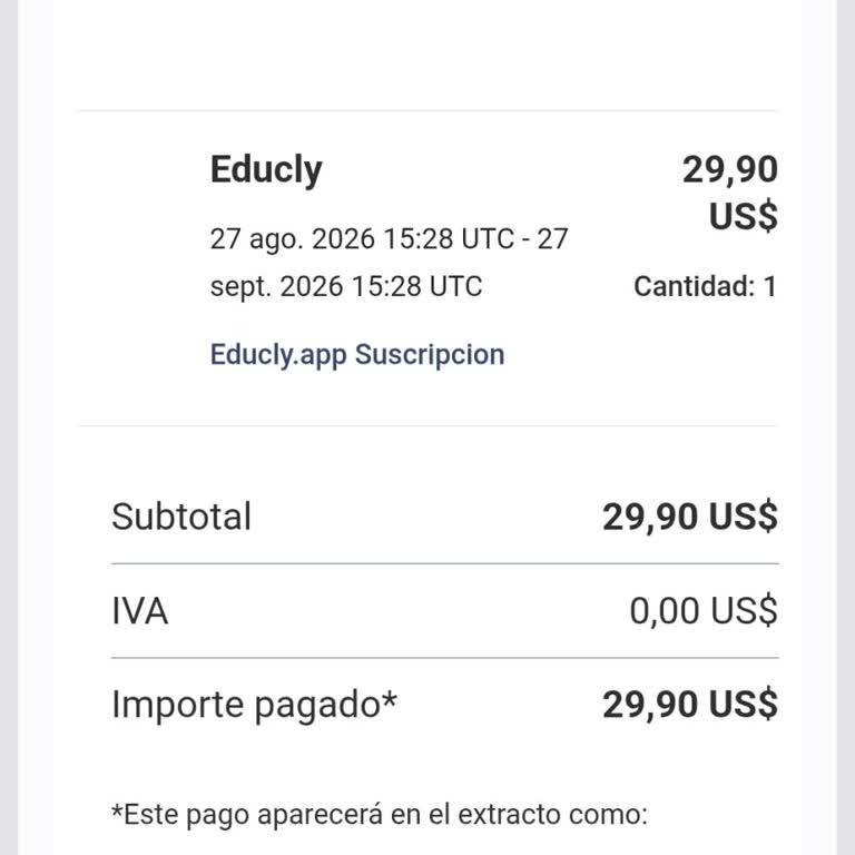 Renovación de suscripción no autorizada en Educly, solicito cancelación