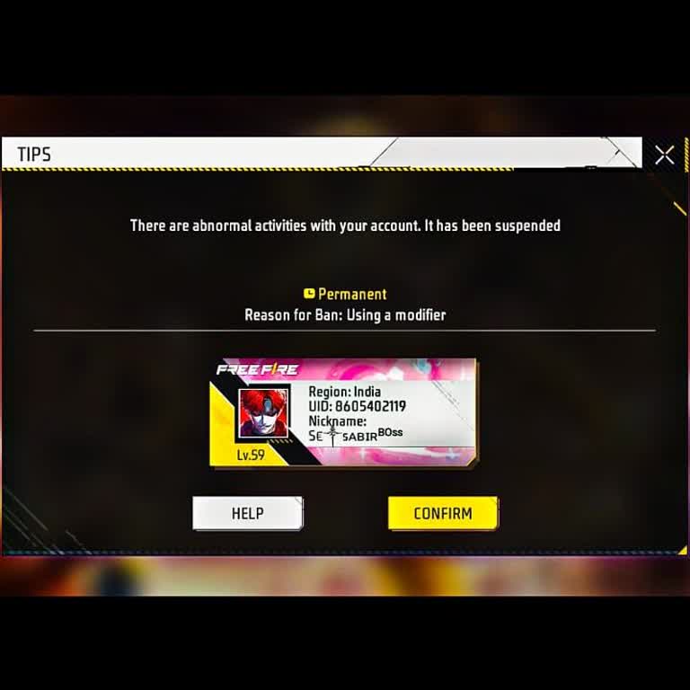 Free Fire UID Permanently Banned for Modifier