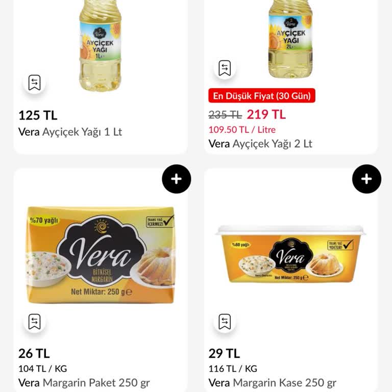 Vera 5 Litre Ayçiçek Yağı Trendyol GO’da Stok Dışı Görünüyor