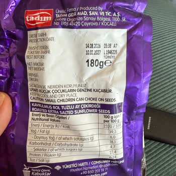 Tadım Markasının Bayat Ve Kokulu Ay Çekirdeği Ürünleri Hakkında Şikayet