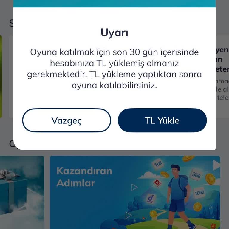 Adımları Tamamladım Ama 5 GB Ödülüm İçin Para Yükleme Şartı Çıkarıldı