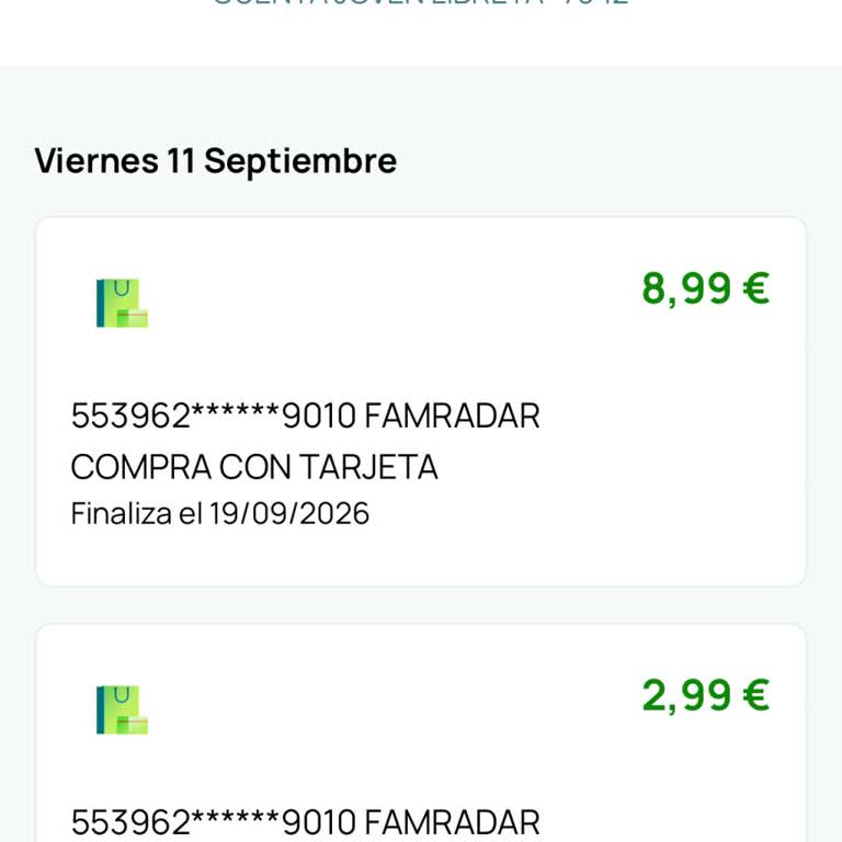 Cargos indebidos por FamRadar, exijo devolución y cancelar cobros futuros