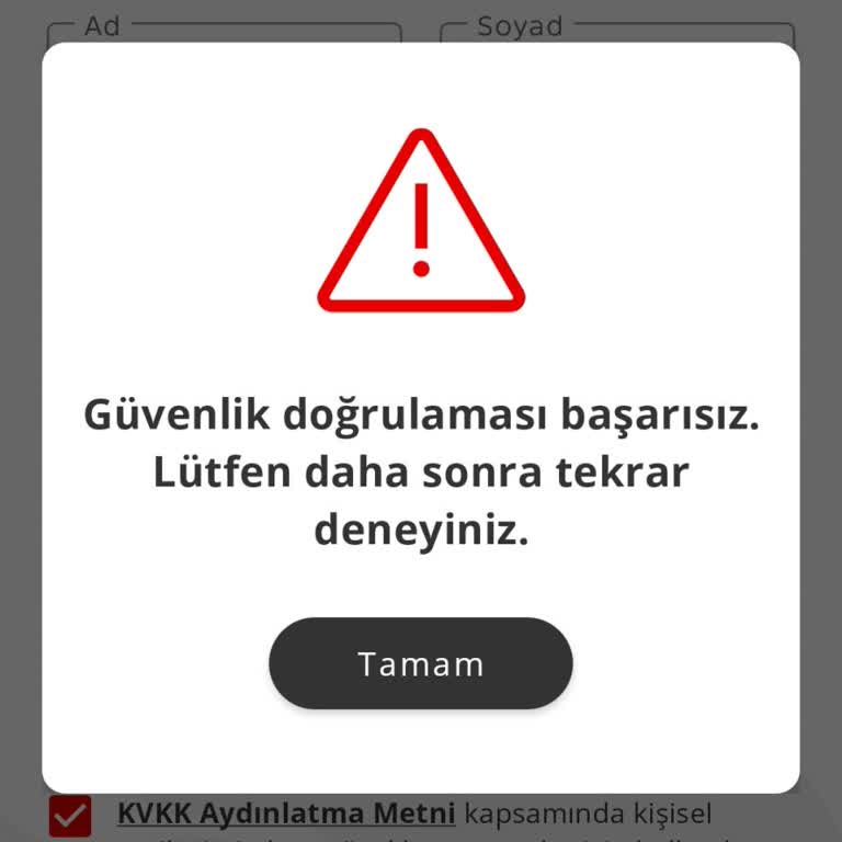 Üyelik Açma Çabasında Güvenlik Doğrulaması Hatası