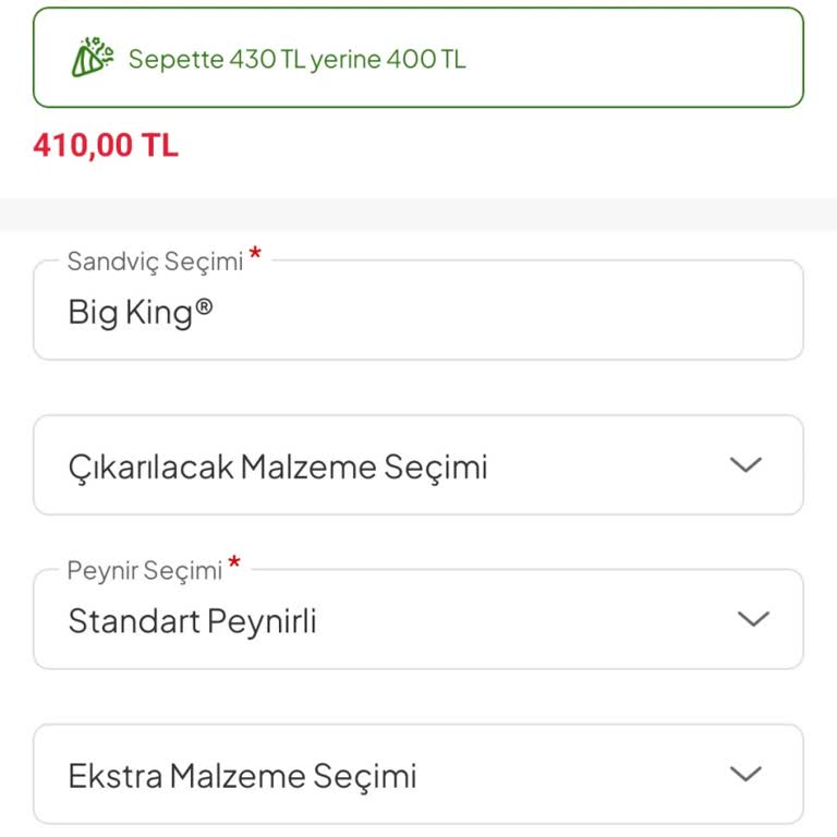 Tıkla Gelsin Uygulamasında Burger King Big King Menüsü İçin Yanıltıcı Fiyatlandırma Ve İade Talebi