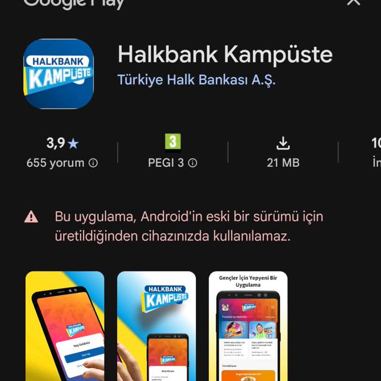 Halkbank Kampüste Uygulaması Android 16 Sürümüyle Uyumsuz