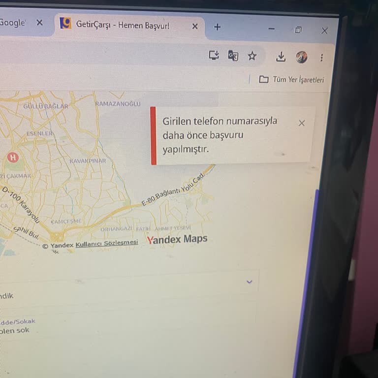 Telefon Kilidi Hatası Getir Çarşı Başvurusunu Engelliyor