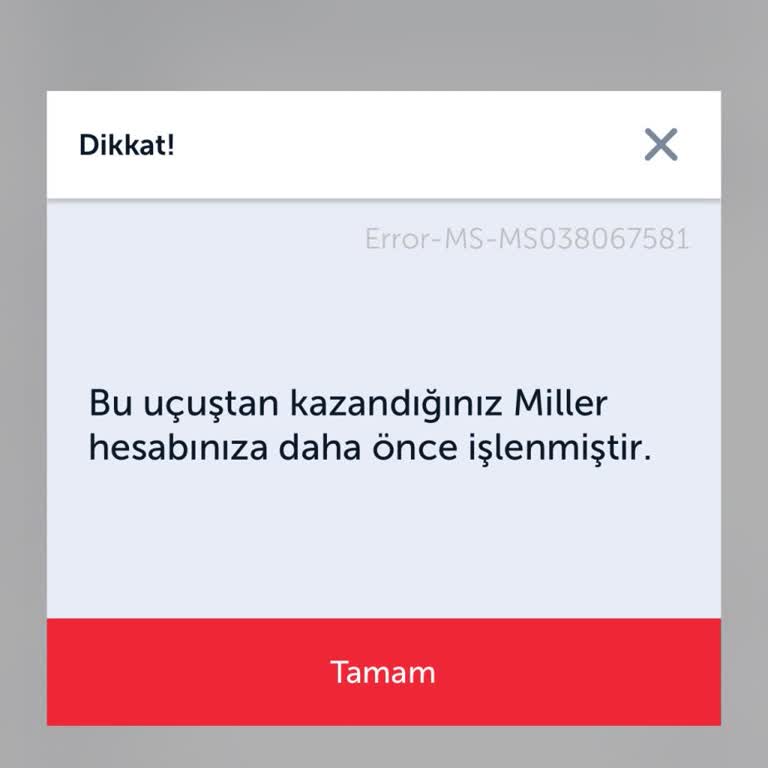 Miles&Smiles Hesabına Mil Eklenmedi: İstanbul Sabiha Gökçen Antalya Uçuşunda Hata Kodu MS038067581