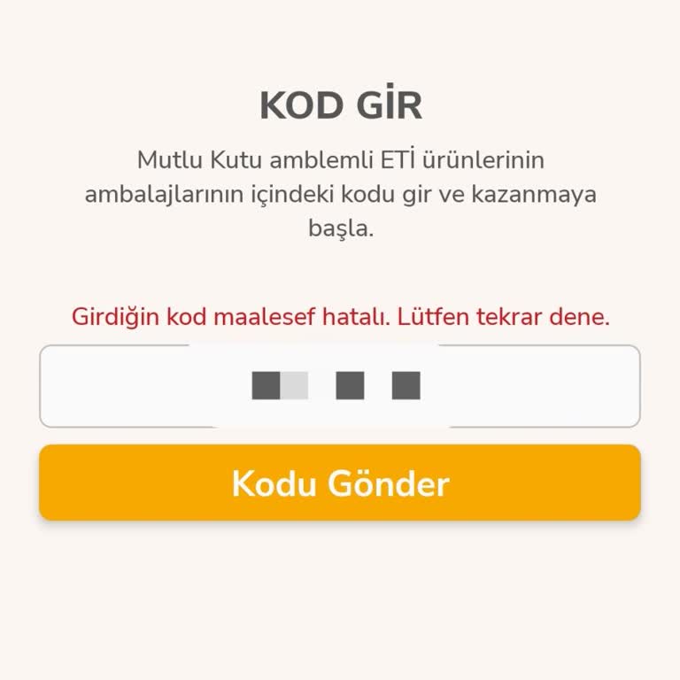 Geçersiz Kod Sebebiyle Eti Mutlu Kutu Uygulamasına Giriş Sorunu