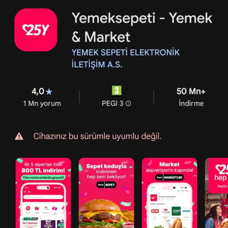 Yemeksepeti Market Uygulamasında Uyumsuzluk Ve Güncelleme Sorunu