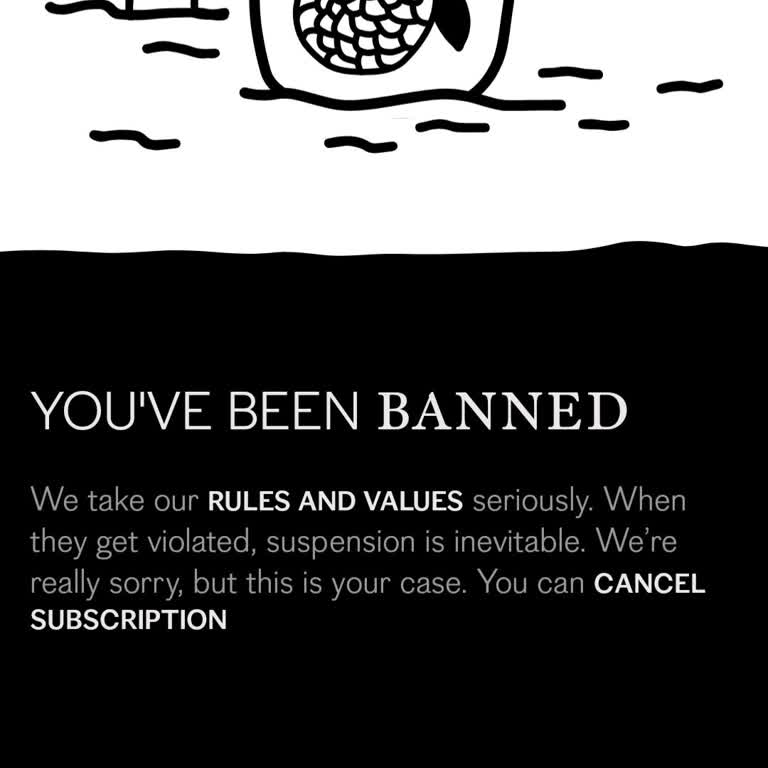 Pure app мой аккаунт в приложении был неожиданно заблокирован, уведомление «YOU'VE BEEN BANNED»