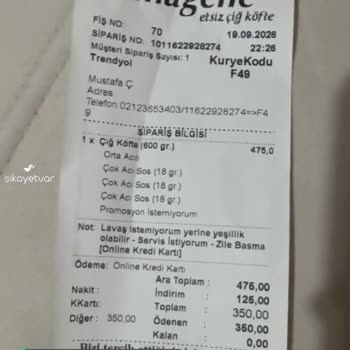 Komagene Etsiz Çiğköfteden Çıkan Yabancı Madde!