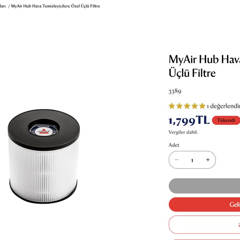 Bissell MyAir Hub Filtre Temini Yok, Mağduriyet Yaşıyorum