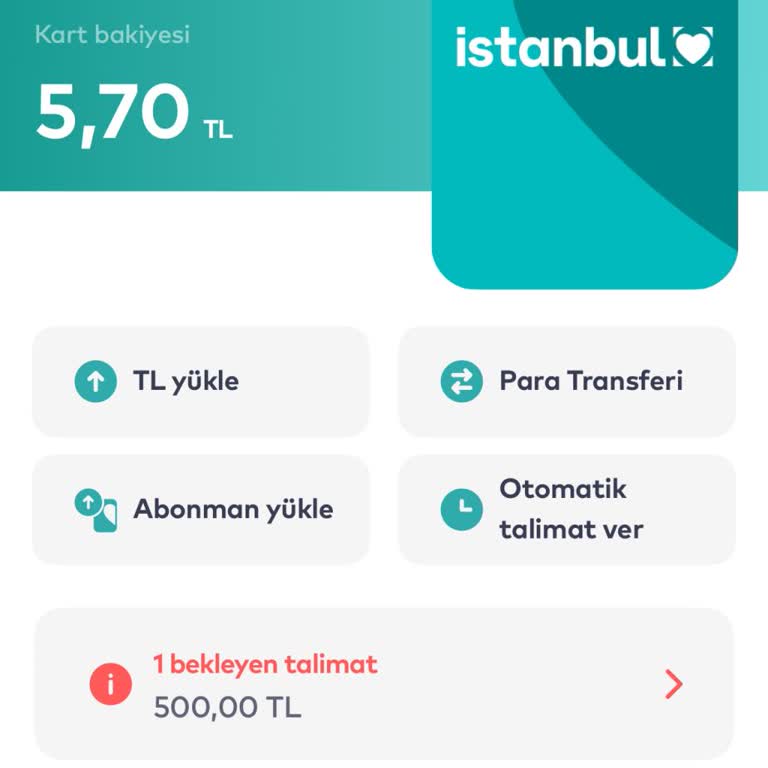 Sanal İstanbulkart'ta 500 TL Yükleme Talimatı Beklemede