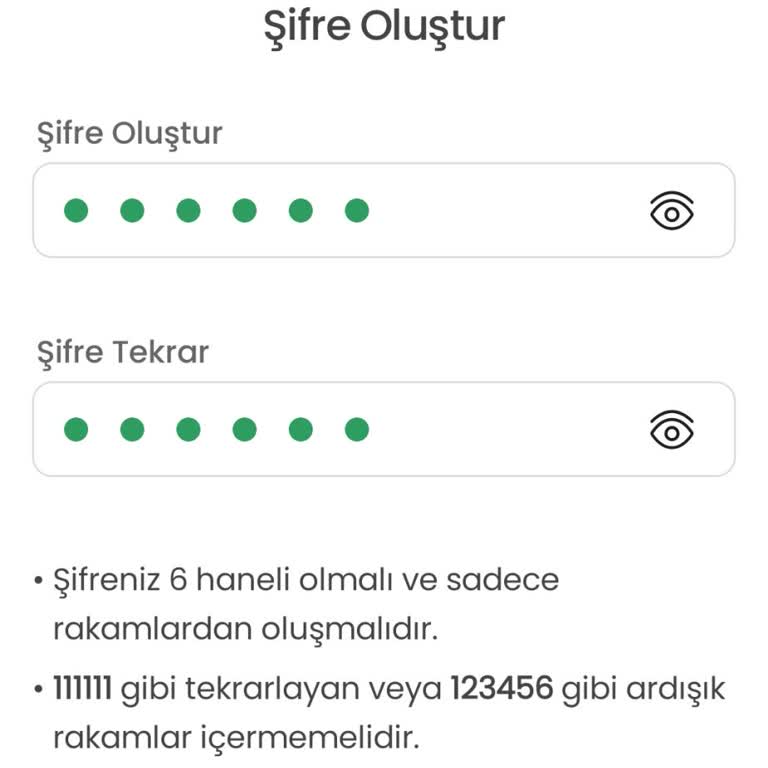 Şifre Oluşturma Hatası Girişe Engel