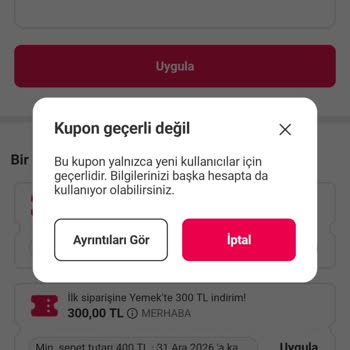 İlk 5 Sipariş Kuponu Kullanılamıyor