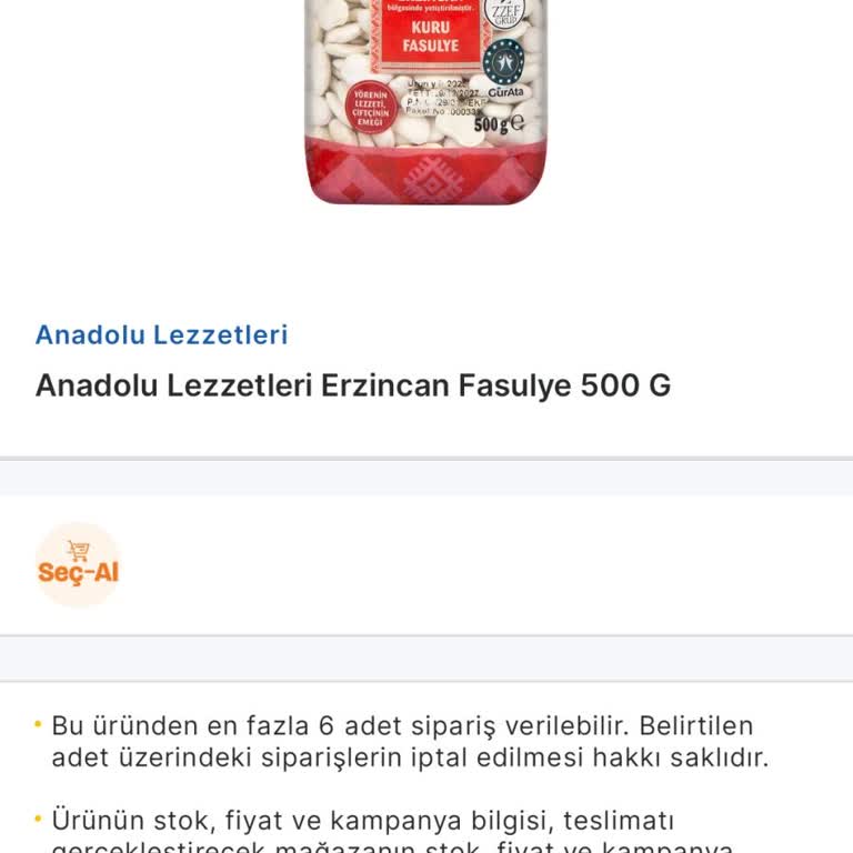 Migros Anadolu Lezzetleri Kuru Fasulye Sert, İade Talebi