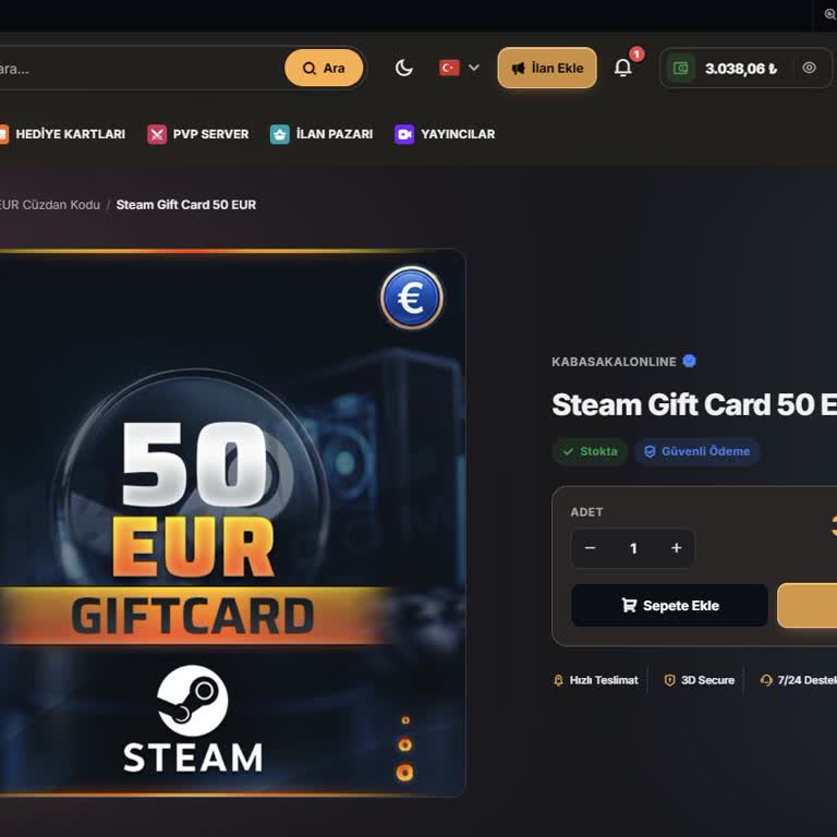 Stokta Görülen 50 EUR Steam Kartı Satın Alındı, Ürün Sağlanması İsteniyor