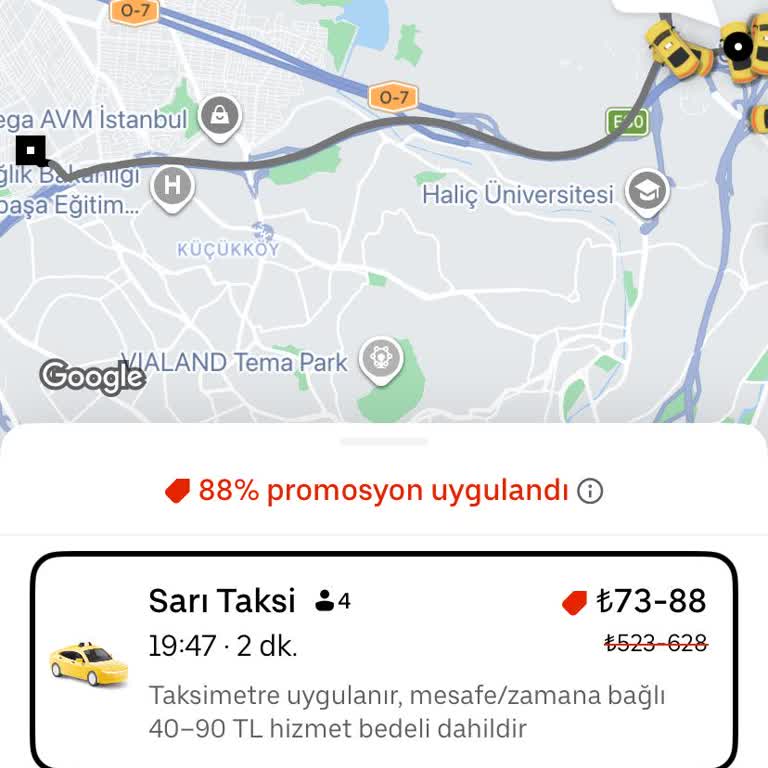 Uber Sarı Taksi Ücretinde %100 İndirimin Uygulanmaması Ve Fazla Tahsilat Şikayeti