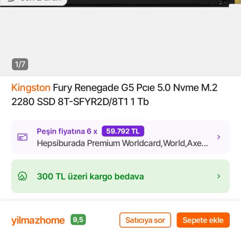 Kingston Fury SSD İçin 358.000 TL Aşırı Fiyat Şikayeti