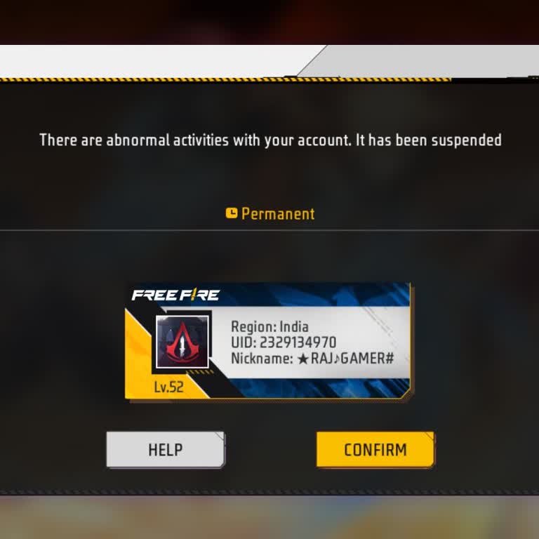 Free Fire Account Permanently Suspended for Hack Use Since 2022