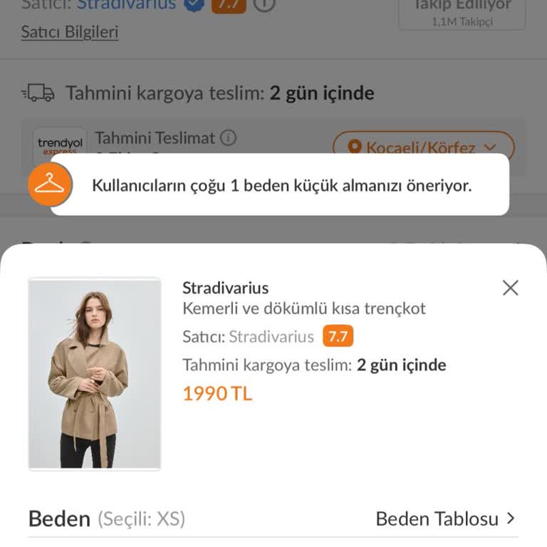 Krem Renk L Beden Trençkot Stok Yok Ve Bildirim Gönderilmiyor