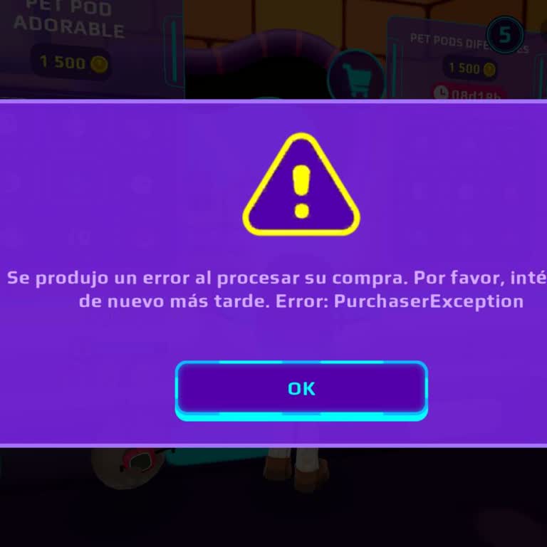 PK XD no permite comprar Pet Pods por PurchaserException, exijo soporte