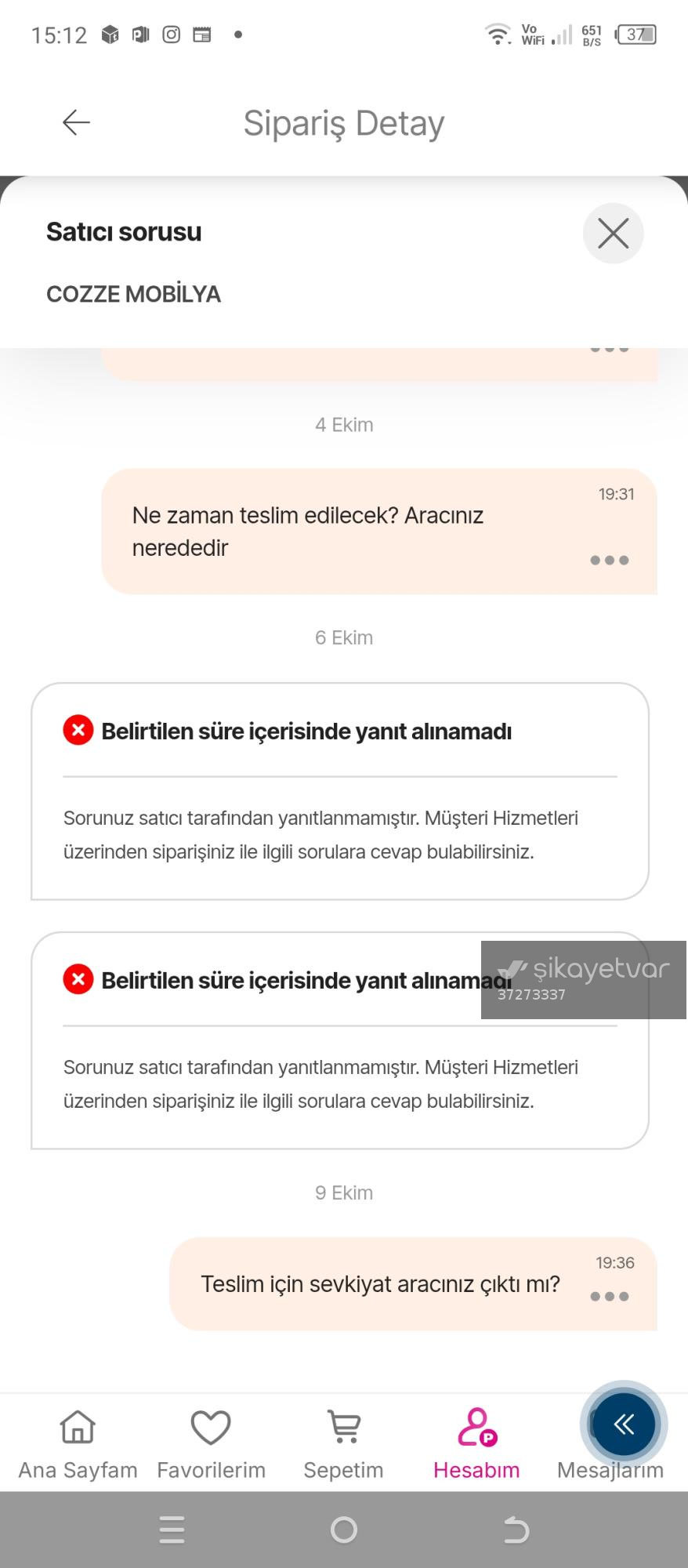 Hepsiburada Cozze Mobilya LED Işıklı Kahve Ünitesinin Geciken