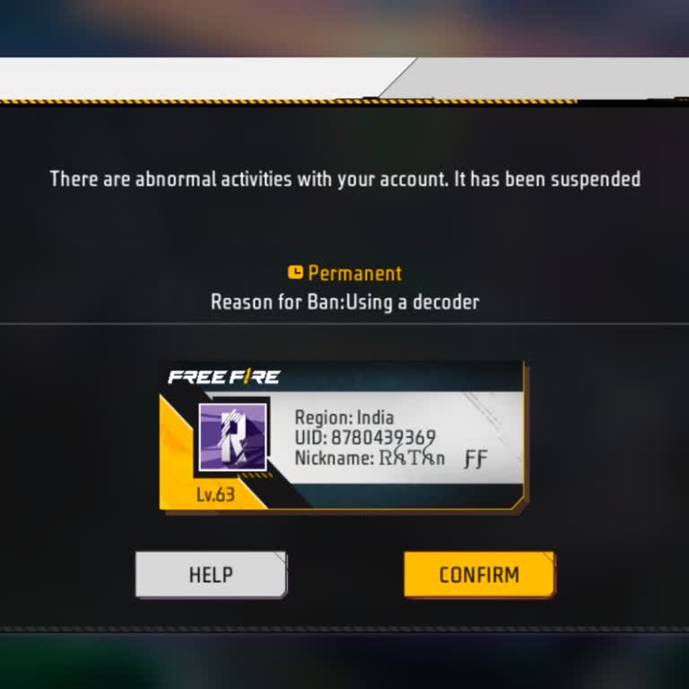 Free Fire Account Ban Appeal for Ratan ff