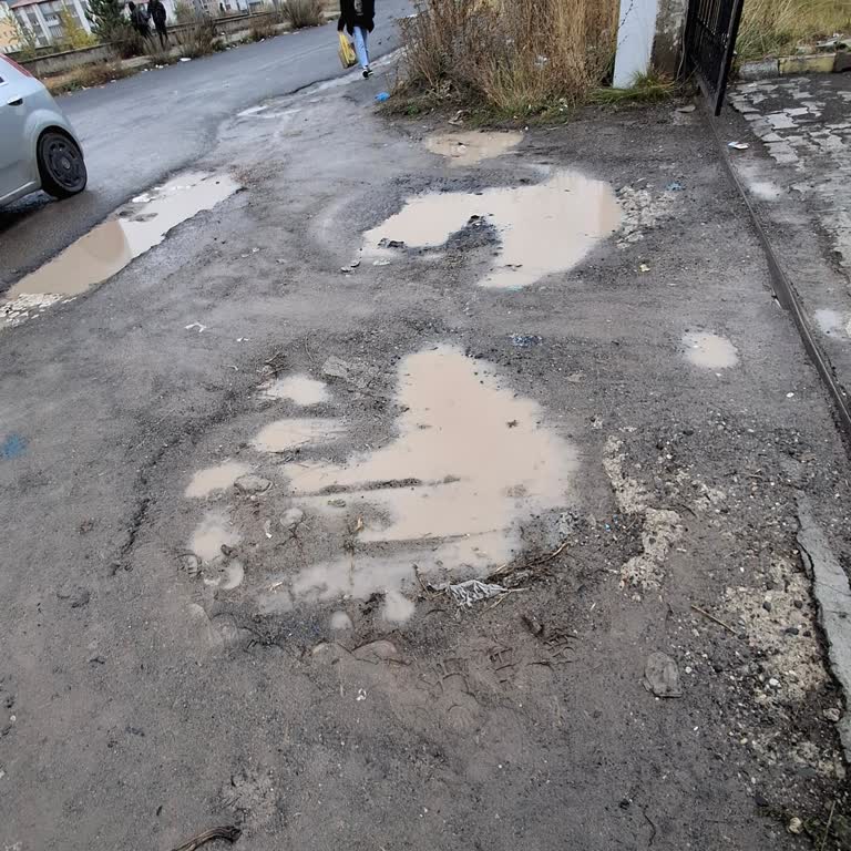 Kars Sarıkamış 100. Yıl Kız Öğrenci Yurdu Önündeki Çukurlu Ve Çamurlu Yol Öğrencileri Mağdur Ediyor