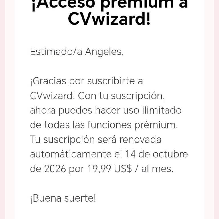 CVwizard, exijo cancelación de prueba y reembolso del cargo indebido