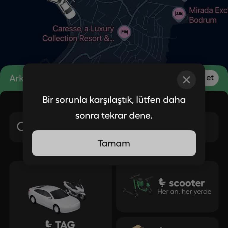 Martı Uygulamasında Yolculuk Başlatılamıyor, Sürekli 'Bir Sorunla Karşılaştık' Hatası