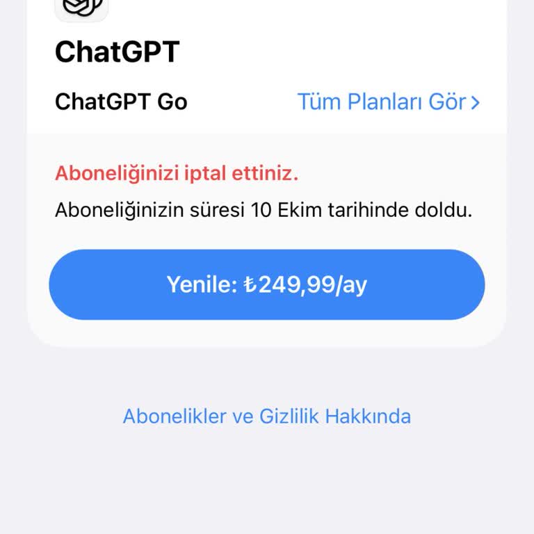 ChatGPT GO Yanlış Abonelik Ve Bekleyen 249,99 TL Satın Alma İptal Talebi