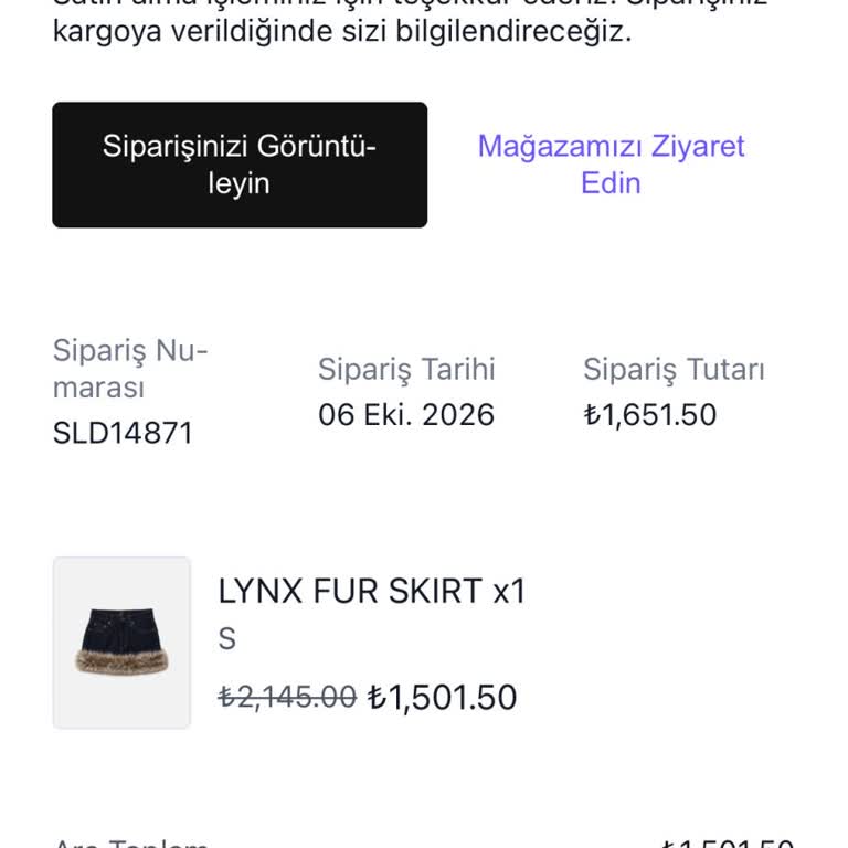 Lynx Fur Skirt Ürünün Kargoya Verilmemesi Ve İletişimsizlik