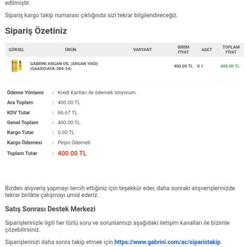 Gabrini Argan Yağı Sızdırıyor Ve Neredeyse Boş Kaldı: İade Veya Yeni Ürün Talebi