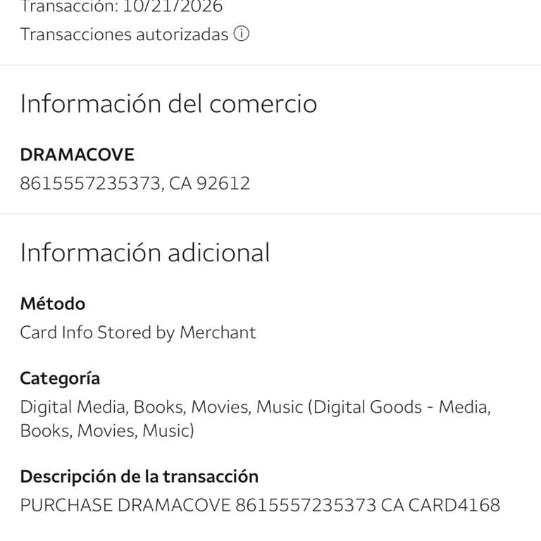 Solicito Cancelación de Cargos No Autorizados de DramaCove y Reembolso