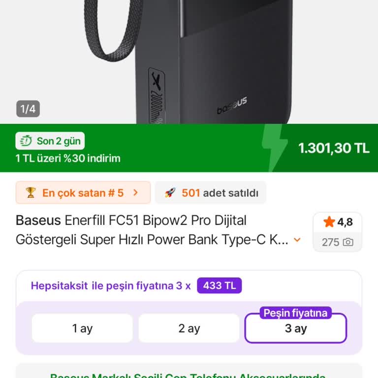 Hepsiburada’da Baseus Powerbank İçin Son Gün İndirimi Yanıltması Ve Fiyat Farkı İadesi