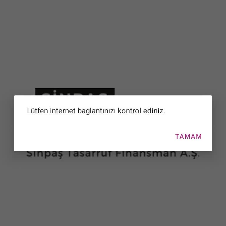 Sinpaş YTS Mobil Uygulamasına Girişte Sürekli İnternet Bağlantısı Hatası