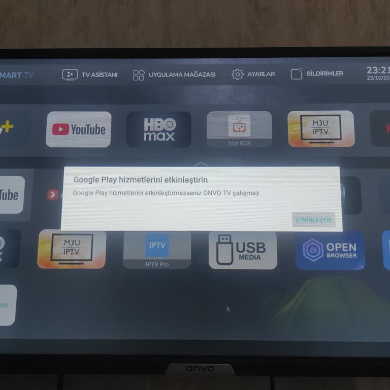 Onvo 32OV6000H Televizyonunda Google Play Hizmetlerini Etkinleştirme Uyarısı Ve Güncelleme Talebi