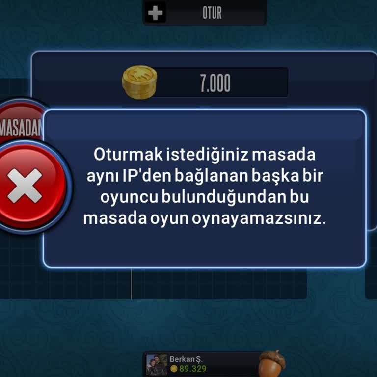 Aynı IP'den Okey Plus Masasına Giriş Engellendi