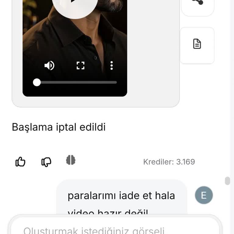 Yapay Zeka Video Oluşturma Servisinde Kredi Harcaması Ve Hatalı Çıktı İçin İade Talebi