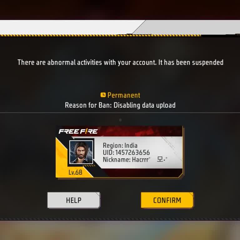 Free Fire Account UID Suspended for “Disabling Data Upload”