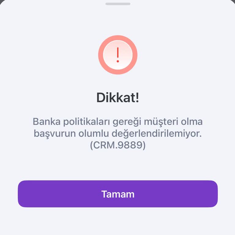 Tom Bank Mobil Uygulamasında Hesap Açma İsteği Reddi (CRM 9889)