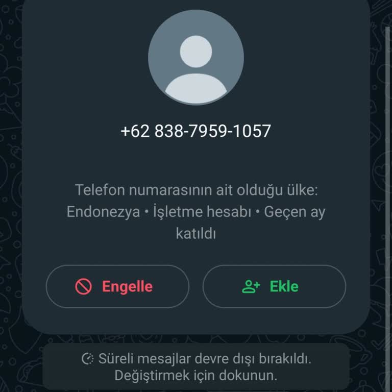 Resmini çektiğim mesaj watsabıma gelmiştir numarayla hiçbir alakam yok hiçbir sorumluluğu kabul etmiyorum iletişimle ve hesaplarımla ilgili bilgilerimin yayılması dahilinde WhatsApp sorumludur