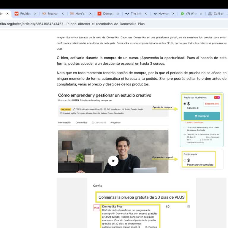 Recién me hicieron un cargo a mi también, por 250 USD, cosa que no solicité. La forma en que se excusan es decir que al solicitar un curso que estaba en menos de un dólar, viene anexada una prueba gratuita de Domestika Plus, donde te dan 30 días gratuitos. Después de ese periodo, te cargan el costo anual, y luego te dicen que no es posible reembolsar. Son una empresa SaaS, no es como que vendan un producto físico. Claro que pueden reembolsar. Pero no lo quieren hacer.