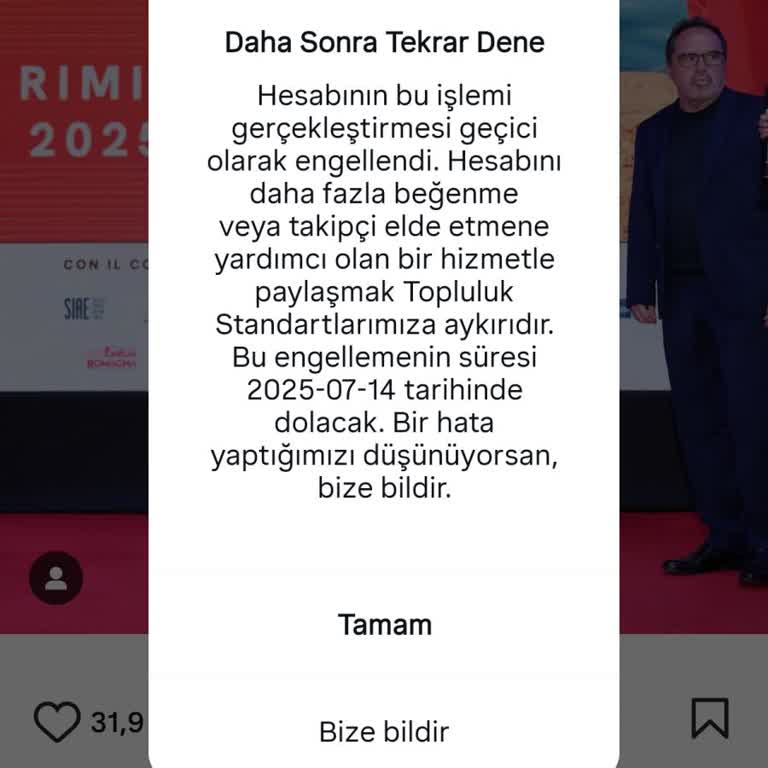 İnstagram yeni kayıt oldum ve de bir kaç saat sonra sürekli karşıma bu hata çıkmaya başladı acil çözüm bulunsun istiyorum.